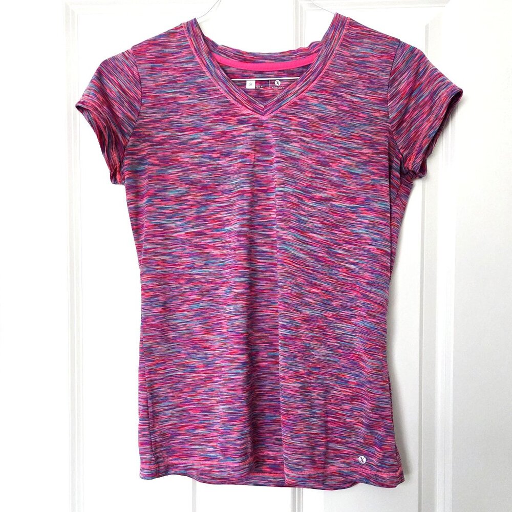 Xersion Pink Heathered V-Neck Activewear Tee